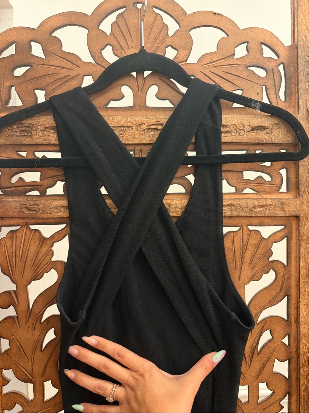 Lioness Black Ribbed Bodycon Midi Dress | Low Back Crisscross - Picture 3 of 7